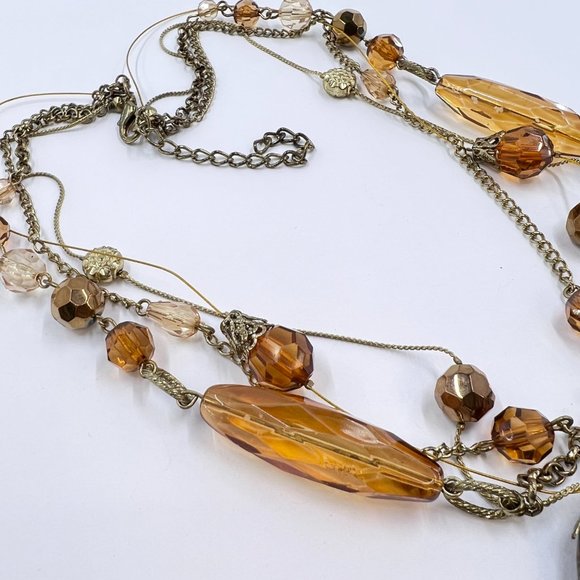 NWOT - Large Tigers Eye Pendant Multi Strand Gold Tone Beaded 18” Necklace - Picture 8 of 9